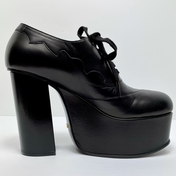 Gucci Black Leather Platform Oxford Shoes 591034 - Picture 6 of 16